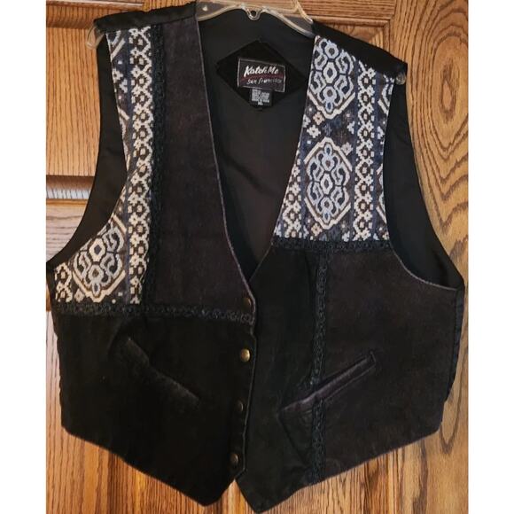 Katch Me San Francisco Womens size XL Genuine Leather Vest Blue Tapestry Print - Picture 1 of 6